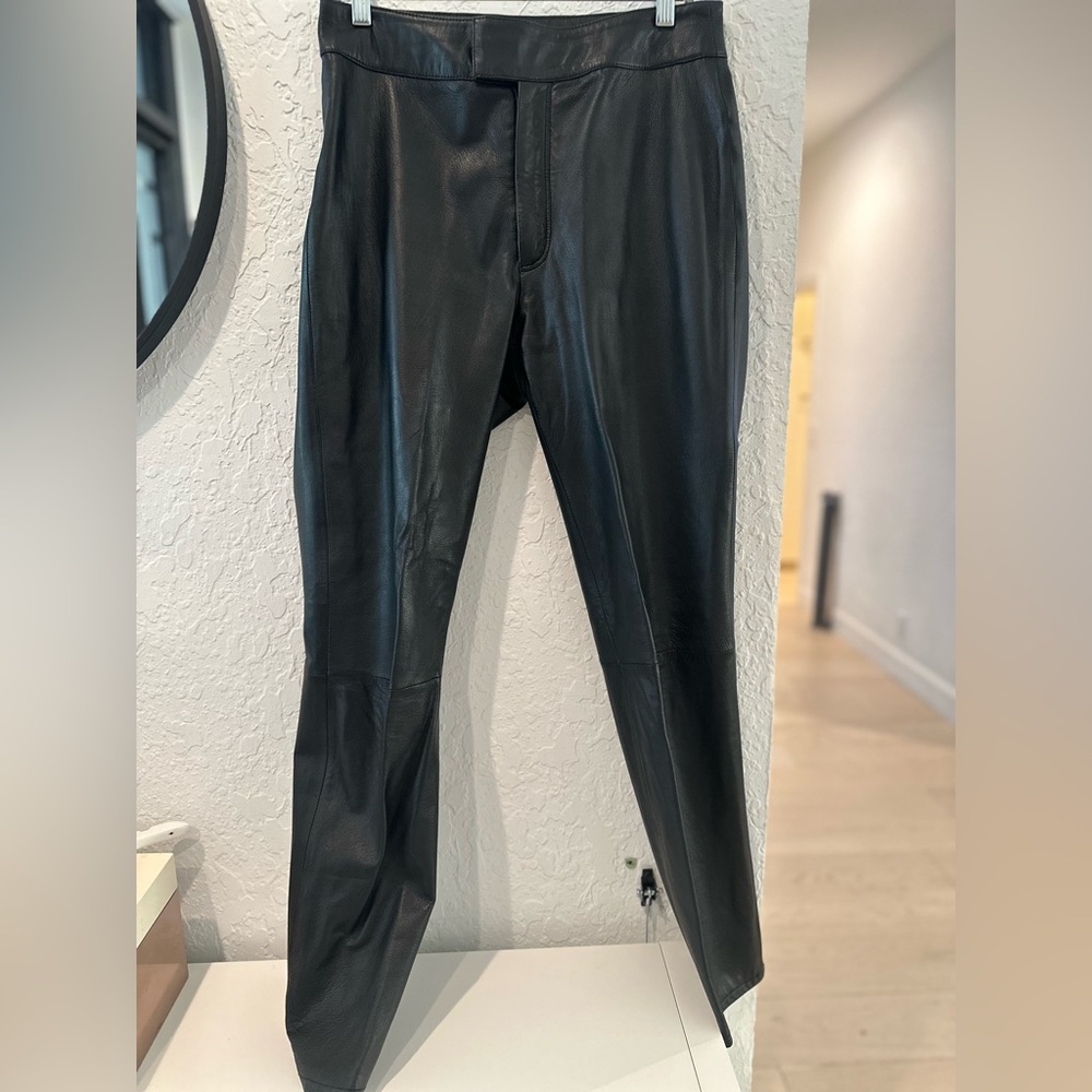 Rem Garson Dark Cocoa brown leather straight leg pants size 8 medium